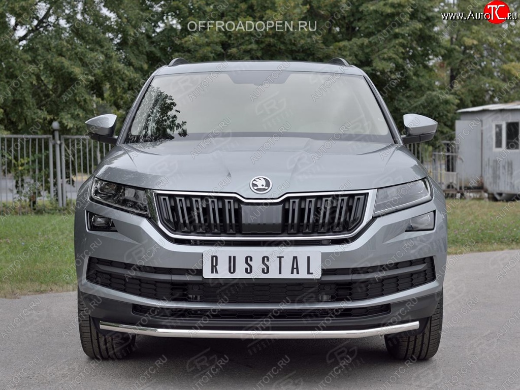 16 949 р. Защита переднего бампера (Ø42 мм, нержавейка) SLITKOFF Skoda Kodiaq NU7 дорестайлинг (2017-2021)  с доставкой в г. Москва