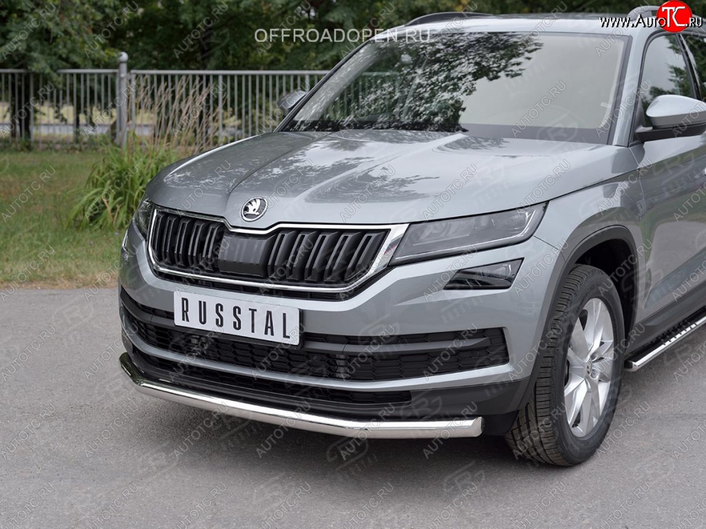 18 299 р. Защита переднего бампера (Ø63 мм, нержавейка) SLITKOFF Skoda Kodiaq NU7 дорестайлинг (2017-2021)  с доставкой в г. Москва