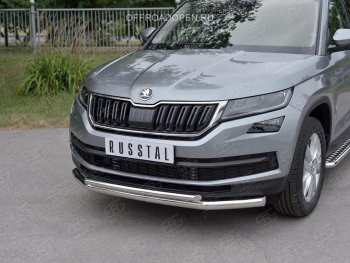 20 999 р. Защита переднего бампера (2 трубы Ø63 и 42 мм, нержавейка) SLITKOFF  Skoda Kodiaq  NU7 (2017-2021) дорестайлинг  с доставкой в г. Москва. Увеличить фотографию 2