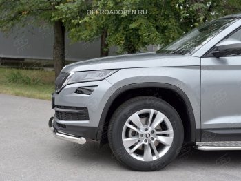 20 999 р. Защита переднего бампера (2 трубы Ø63 и 42 мм, нержавейка) SLITKOFF  Skoda Kodiaq  NU7 (2017-2021) дорестайлинг  с доставкой в г. Москва. Увеличить фотографию 3