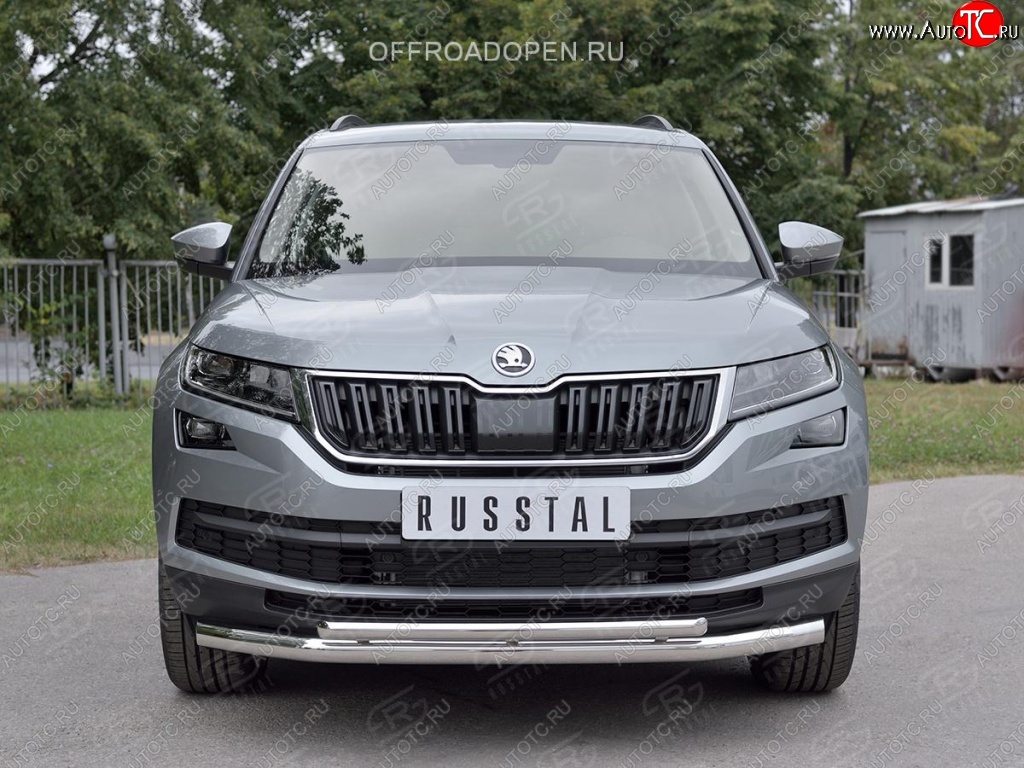 20 999 р. Защита переднего бампера (2 трубы Ø63 и 42 мм, нержавейка) SLITKOFF  Skoda Kodiaq  NU7 (2017-2021) дорестайлинг  с доставкой в г. Москва