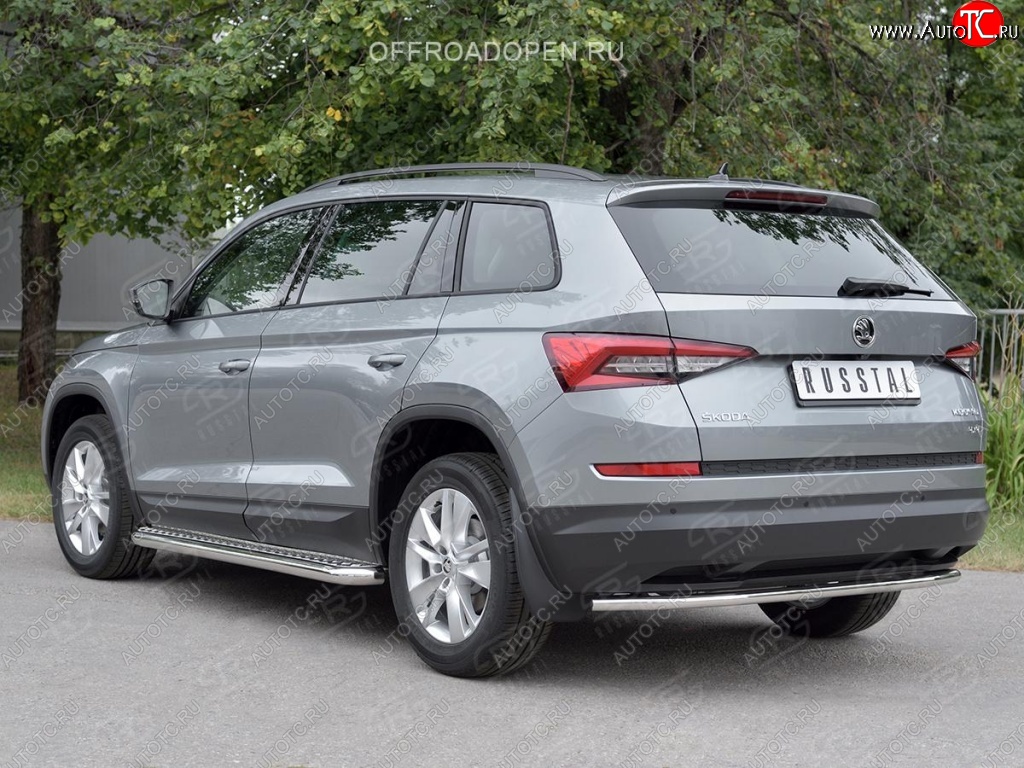 15 749 р. Защита заднего бампера (Ø42 мм, нержавейка) SLITKOFF Skoda Kodiaq NU7 дорестайлинг (2017-2021)  с доставкой в г. Москва