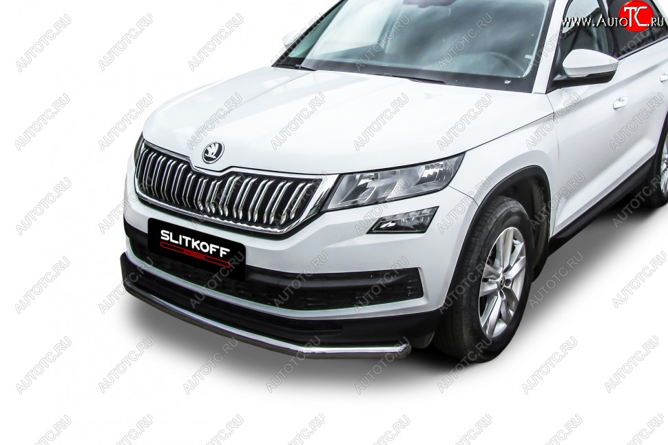 14 449 р. Защита переднего бампера Slitkoff (Ø 57 мм) .  Skoda Kodiaq  NU7 (2017-2021) дорестайлинг (Нержавеющая сталь)  с доставкой в г. Москва