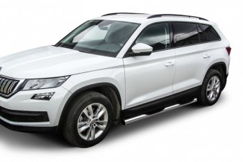 18 599 р. Защита порогов Slitkoff (Ø 76 мм, в проступями)  Skoda Kodiaq  NU7 (2017-2021) дорестайлинг (Нержавеющая сталь)  с доставкой в г. Москва. Увеличить фотографию 2