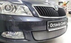 1 539 р. Сетка на бампер Russtal (хром) Skoda Octavia A5 рестайлинг универсал (2008-2013)  с доставкой в г. Москва. Увеличить фотографию 2