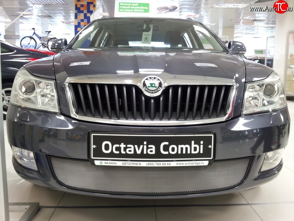 1 539 р. Сетка на бампер Russtal (хром) Skoda Octavia A5 рестайлинг универсал (2008-2013)  с доставкой в г. Москва