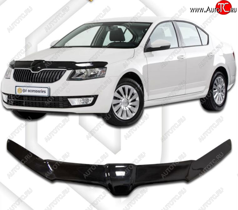 2 459 р. Дефлектор капота CA-Plastiс exclusive Skoda Octavia A7 дорестайлинг лифтбэк (2012-2017) (Classic черный, Без надписи)  с доставкой в г. Москва