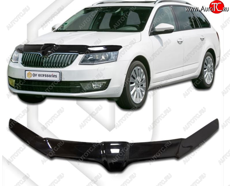 2 399 р. Дефлектор капота CA-Plastiс exclusive  Skoda Octavia  A7 (2012-2017) дорестайлинг лифтбэк, дорестайлинг универсал (Classic черный, Без надписи)  с доставкой в г. Москва