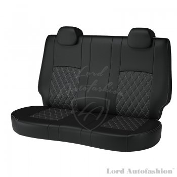 9 449 р. Чехлы для сидений Lord Autofashion Турин Ромб (экокожа, спинка 60/40+подлокотник, 3 Г-образных подголовника)  Skoda Rapid ( NH3,  NH1) (2012-2020), Volkswagen Polo  Mk6 (2020-2022) (Чёрный, вставка чёрная, строчка серая)  с доставкой в г. Москва. Увеличить фотографию 2