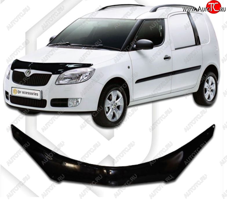 2 399 р. Дефлектор капота CA-Plastiс exclusive  Skoda Roomster  5J (2006-2010) дорестайлинг (Classic черный, Без надписи)  с доставкой в г. Москва