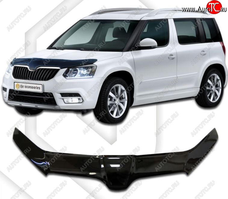 2 599 р. Дефлектор капота CA-Plastiс exclusive Skoda Yeti (2013-2018) (Classic черный, Без надписи)  с доставкой в г. Москва