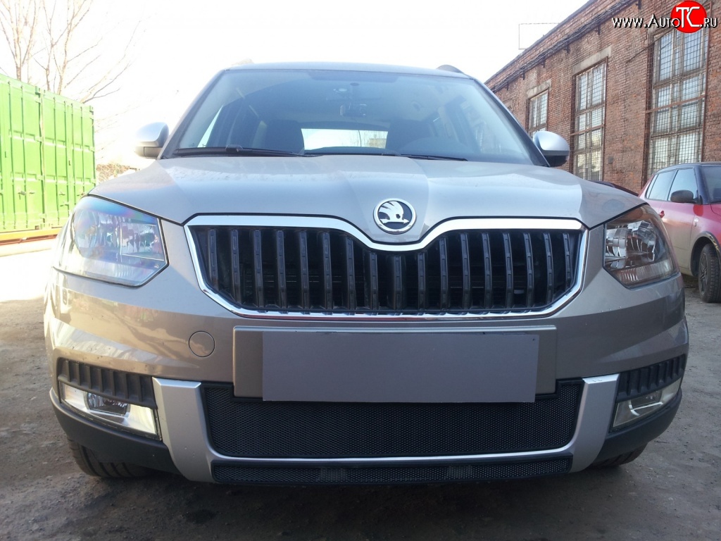 1 399 р. Нижняя сетка на бампер Outdoor Russtal (черная) Skoda Yeti (2013-2018)  с доставкой в г. Москва