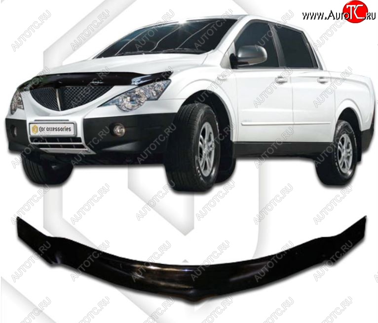 2 599 р. Дефлектор капота CA-Plastiс exclusive SSANGYONG Actyon Sport (2006-2011) (Classic черный, Без надписи)  с доставкой в г. Москва