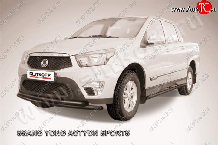 9 849 р. Защита переднего бампер Slitkoff  SSANGYONG Actyon Sport (2012-2025) (Цвет: серебристый)  с доставкой в г. Москва