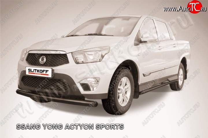 8 999 р. Защита переднего бампер Slitkoff  SSANGYONG Actyon Sport (2012-2025) (Цвет: серебристый)  с доставкой в г. Москва