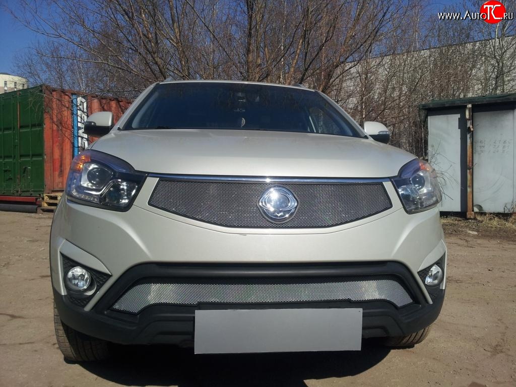 1 539 р. Верхняя сетка на бампер Russtal (хром)  SSANGYONG Actyon (2013-2021) рестайлинг  с доставкой в г. Москва