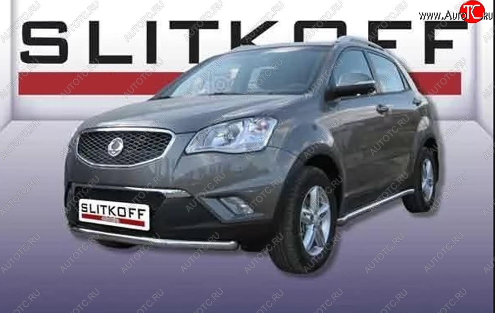 12 999 р. Одинарная защита переднего бампера Slitkoff 57мм SSANGYONG Actyon дорестайлинг (2010-2013) (Цвет: нержавеющая полированная сталь)  с доставкой в г. Москва