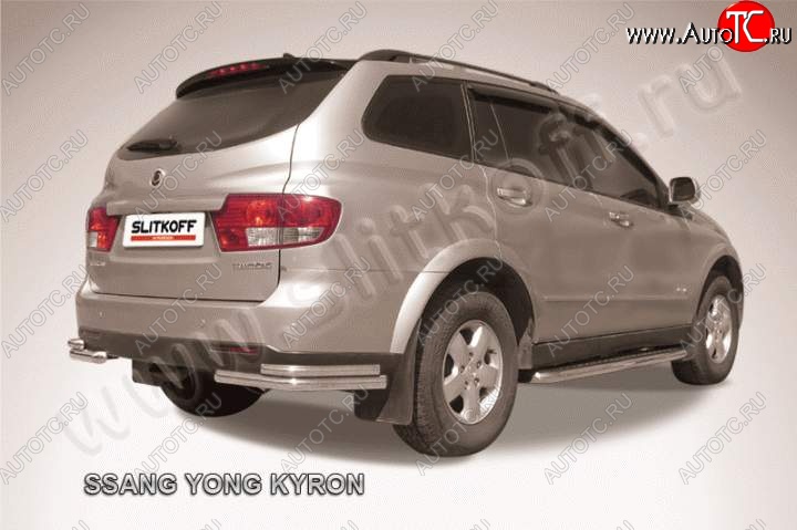 7 749 р. Уголки d57+d42 двойные SSANGYONG Kyron дорестайлинг (2005-2007) (Цвет: серебристый)  с доставкой в г. Москва