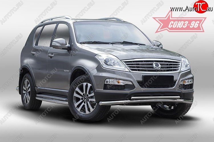 16 784 р. Защита переднего бампера двойная Souz-96 (d60/42). SSANGYONG Rexton Y290 (2012-2017)  с доставкой в г. Москва