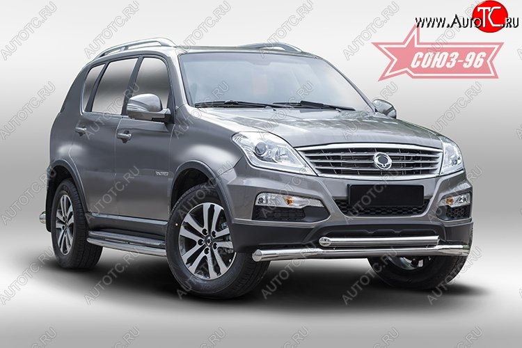 18 764 р. Защита переднего бампера двойная Souz-96 (d76/60) SSANGYONG Rexton Y290 (2012-2017)  с доставкой в г. Москва