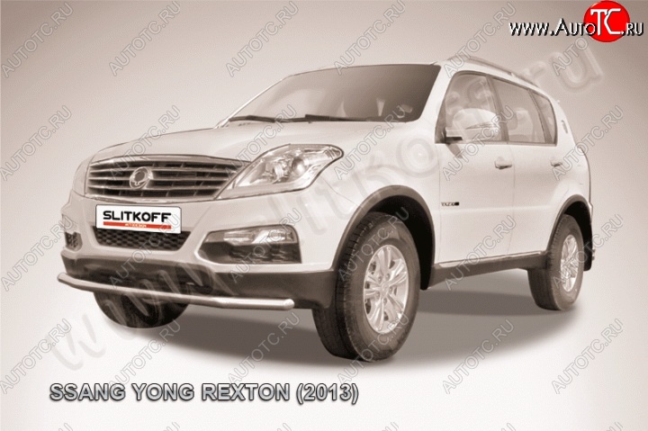 12 549 р. Одинарная защита переднего бампера диаметром 57 мм Slitkoff SSANGYONG Rexton Y290 (2012-2017) (Цвет: нержавеющая полированная сталь)  с доставкой в г. Москва