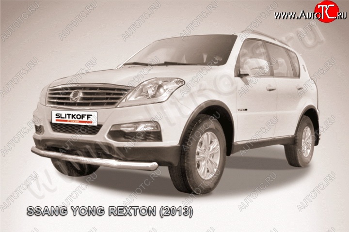 14 299 р. Одинарная защита переднего бампера диаметром 76 мм Slitkoff SSANGYONG Rexton Y290 (2012-2017) (Цвет: нержавеющая полированная сталь)  с доставкой в г. Москва