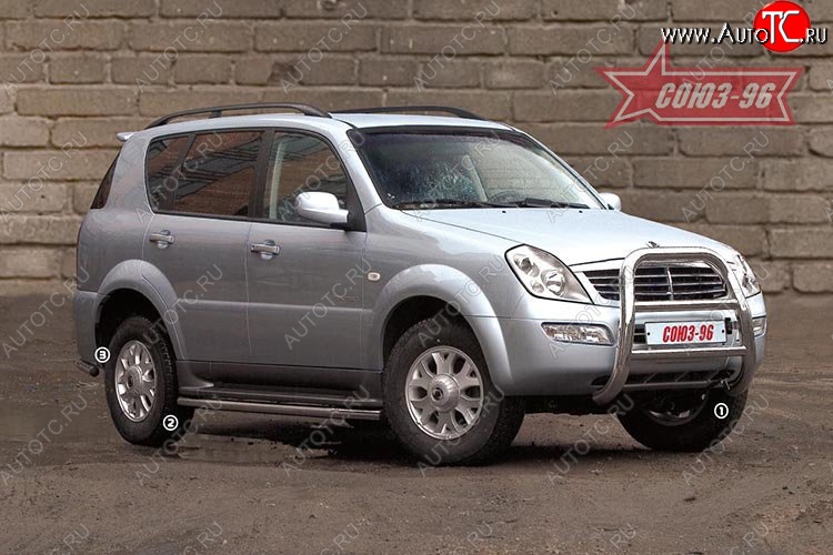 15 749 р. Защита переднего бампера (с кенгурином и подножкой) Souz-96 (d76) SSANGYONG Rexton Y200 (2001-2006)  с доставкой в г. Москва