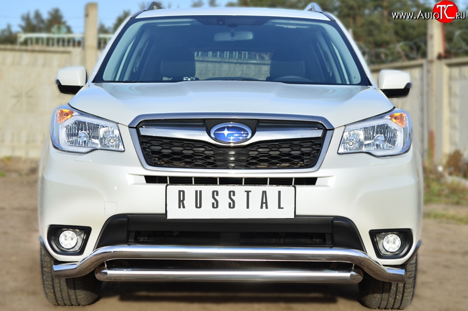 22 999 р. Защита переднего бампера (2 трубыØ63 мм, волна, нержавейка) SLITKOFF  Subaru Forester  SJ (2012-2016) дорестайлинг  с доставкой в г. Москва