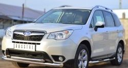 21 449 р. Защита переднего бампера (2 трубыØ76 и 63 мм, нержавейка) SLITKOFF  Subaru Forester  SJ (2012-2016) дорестайлинг  с доставкой в г. Москва. Увеличить фотографию 2