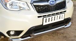 21 449 р. Защита переднего бампера (2 трубыØ76 и 63 мм, нержавейка) SLITKOFF  Subaru Forester  SJ (2012-2016) дорестайлинг  с доставкой в г. Москва. Увеличить фотографию 3