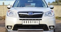 Защита переднего бампера (2 трубыØ76 и 63 мм, нержавейка) SLITKOFF Subaru (Субару) Forester (Форестер)  SJ (2012-2016) SJ дорестайлинг