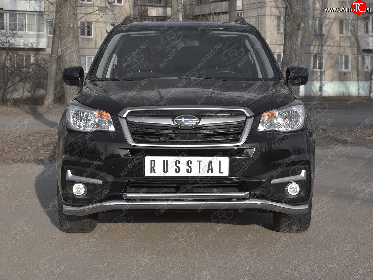 27 999 р. Защита переднего бампера (2 трубы Ø63 и 42 мм, нержавейка) SLITKOFF Subaru Forester SJ рестайлинг (2016-2019)  с доставкой в г. Москва