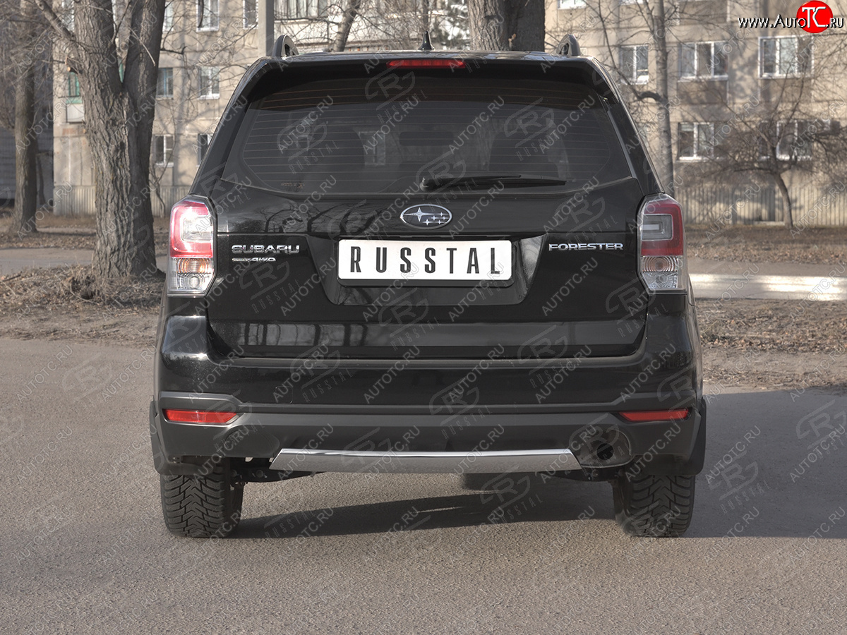 9 999 р. Защита заднего бампера (Ø75х42 мм, нержавейка) Russtal  Subaru Forester  SJ (2016-2019) рестайлинг  с доставкой в г. Москва