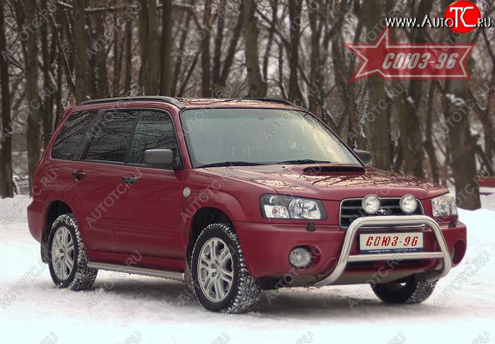 9 224 р. Защита переднего бампера Souz-96 (d60) Subaru Forester SG дорестайлинг (2002-2005)  с доставкой в г. Москва