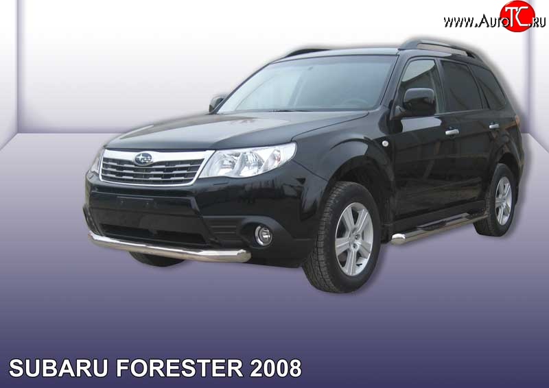 13 499 р. Одинарная защита переднего бампера диаметром 76 мм Slitkoff  Subaru Forester  SH (2008-2013) (Цвет: нержавеющая полированная сталь)  с доставкой в г. Москва