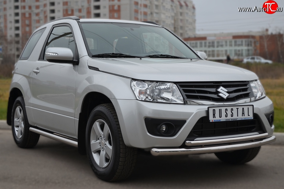 17 999 р. Защита переднего бампера (2 трубыØ63 и 42 мм, нержавейка) SLITKOFF Suzuki Grand Vitara JT 3 двери 2-ой рестайлинг (2012-2016)  с доставкой в г. Москва