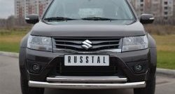 18 399 р. Защита переднего бампера (2 трубыØ76 и 42 мм, нержавейка) SLITKOFF  Suzuki Grand Vitara  JT 5 дверей (2012-2016) 2-ой рестайлинг  с доставкой в г. Москва. Увеличить фотографию 1