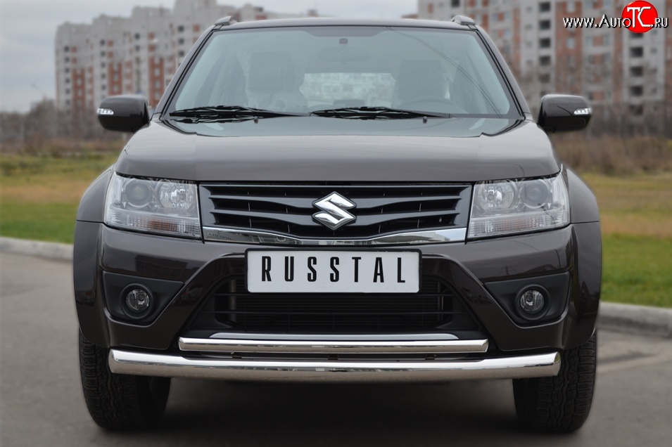 18 399 р. Защита переднего бампера (2 трубыØ76 и 42 мм, нержавейка) SLITKOFF  Suzuki Grand Vitara  JT 5 дверей (2012-2016) 2-ой рестайлинг  с доставкой в г. Москва