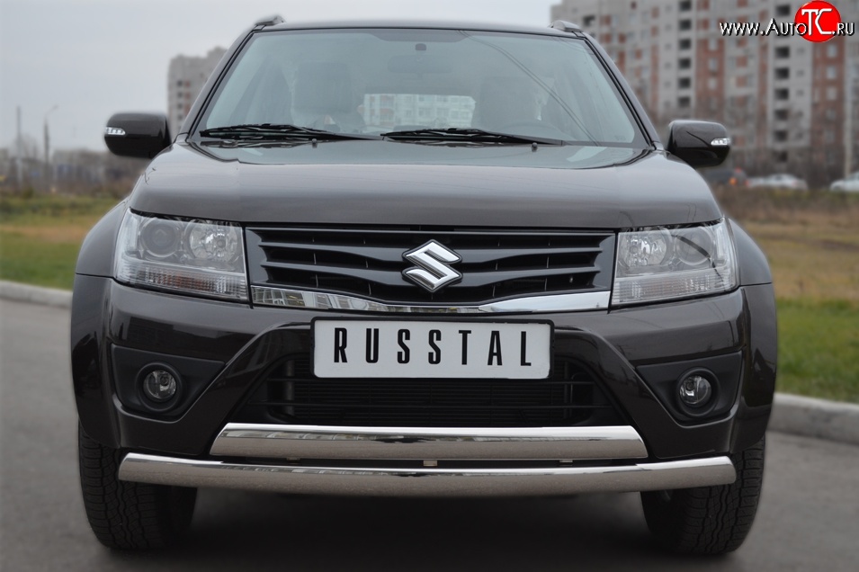 27 999 р. Защита переднего бампера (2 трубыØ75х42 мм, нержавейка) Russtal Suzuki Grand Vitara JT 5 дверей 2-ой рестайлинг (2012-2016)  с доставкой в г. Москва