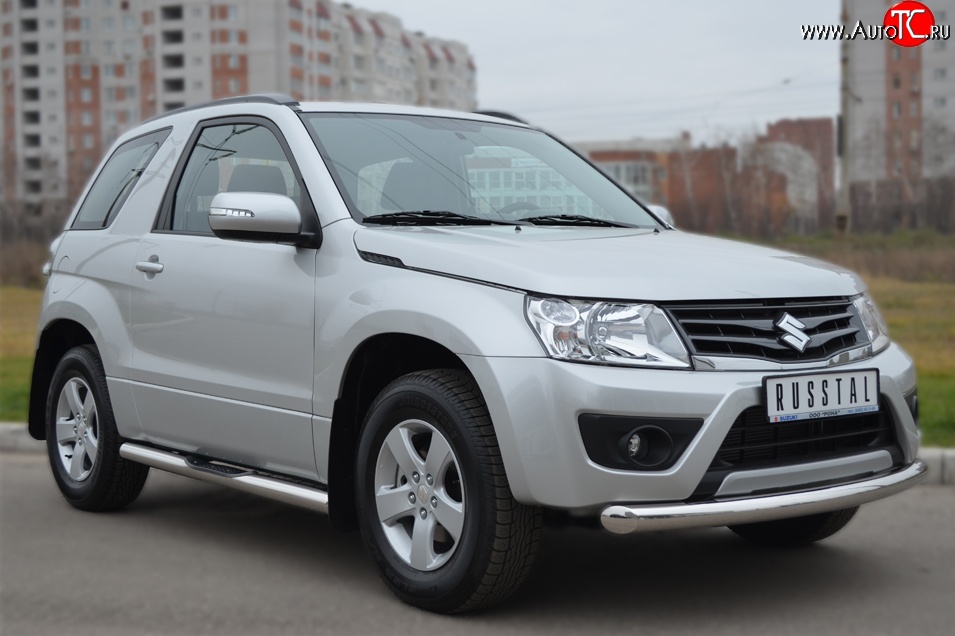 15 749 р. Одинарная защита переднего бампера диаметром 76 мм (3 дв.) SLITKOFF Suzuki Grand Vitara JT 3 двери 2-ой рестайлинг (2012-2016)  с доставкой в г. Москва