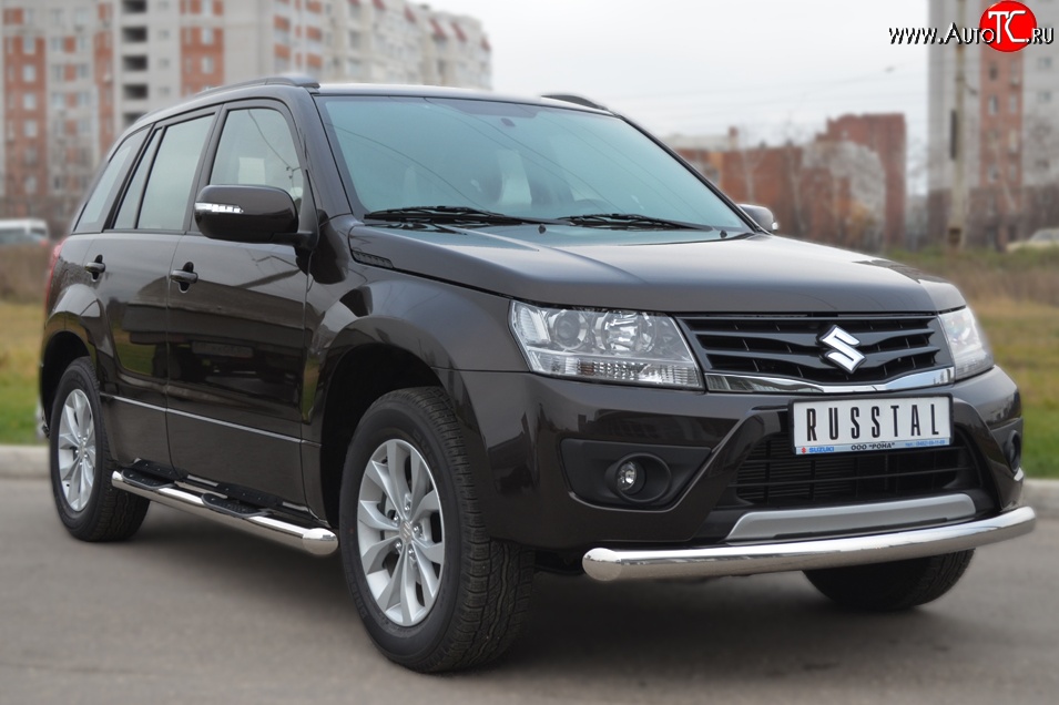 17 899 р. Одинарная защита переднего бампера диаметром 76 мм (5 дв.) SLITKOFF Suzuki Grand Vitara JT 5 дверей 2-ой рестайлинг (2012-2016)  с доставкой в г. Москва