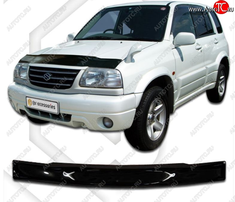 1 999 р. Дефлектор капота 	(3TD62, FTD32, FTD82, FTD83, TL52) CA-Plastiс  Suzuki Grand Vitara ( FTB03 3 двери,  3TD62, TL52 5 дверей) (1997-2005) (Classic черный, Без надписи)  с доставкой в г. Москва