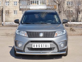 Защита переднего бампера (2 трубы Ø63 и 42 мм, нержавейка) SLITKOFF Suzuki Vitara LY дорестайлинг (2015-2019)