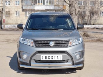 20 849 р. Защита переднего бампера (2 трубы Ø63 и 75х42 мм, нержавейка) Russtal  Suzuki Vitara  LY (2015-2019) дорестайлинг  с доставкой в г. Москва. Увеличить фотографию 1