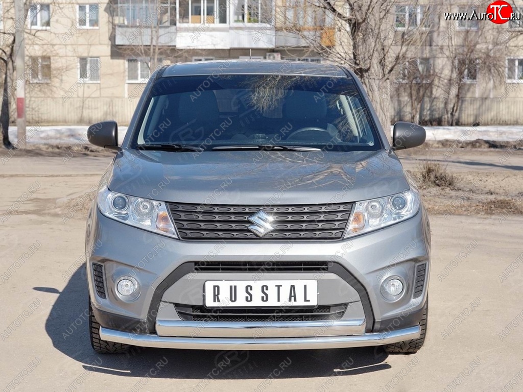 20 849 р. Защита переднего бампера (2 трубы Ø63 и 75х42 мм, нержавейка) Russtal Suzuki Vitara LY дорестайлинг (2015-2019)  с доставкой в г. Москва