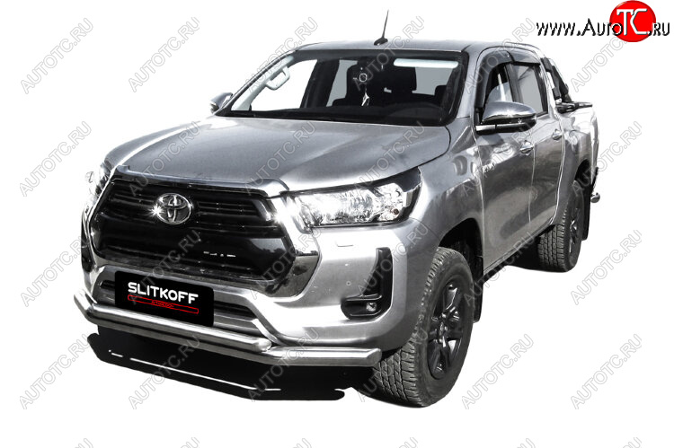 22 699 р. Защита переднего бампера Slitkoff (Ø 76+Ø 57, двойная).  Toyota Hilux  AN120 (2017-2020) 1-ый рестайлинг (Нержавеющая сталь)  с доставкой в г. Москва