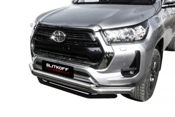 22 699 р. Защита переднего бампера Slitkoff (Ø 76+Ø 57, двойная).  Toyota Hilux  AN120 (2017-2020) 1-ый рестайлинг (Нержавеющая сталь)  с доставкой в г. Москва. Увеличить фотографию 3