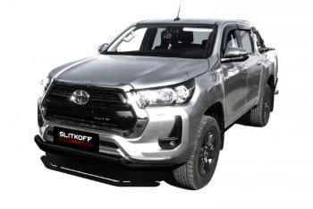 13 749 р. Защита переднего бампера Slitkoff (Ø 76+Ø 57 мм, двойная). Toyota Hilux AN120 1-ый рестайлинг (2017-2020) (Сталь с полимерным покрытием. Цвет: черный)  с доставкой в г. Москва. Увеличить фотографию 1