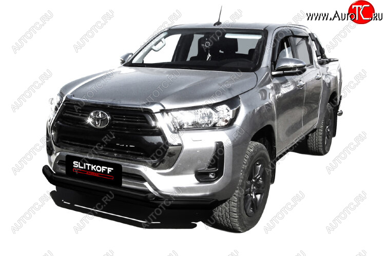 13 749 р. Защита переднего бампера Slitkoff (Ø 76+Ø 57 мм, двойная).  Toyota Hilux  AN120 (2017-2020) 1-ый рестайлинг (Сталь с полимерным покрытием. Цвет: черный)  с доставкой в г. Москва