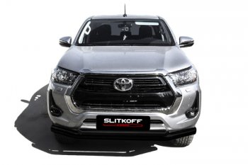 13 749 р. Защита переднего бампера Slitkoff (Ø 76+Ø 57 мм, двойная). Toyota Hilux AN120 1-ый рестайлинг (2017-2020) (Сталь с полимерным покрытием. Цвет: черный)  с доставкой в г. Москва. Увеличить фотографию 2